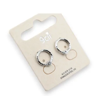 Silver plated steel earring with rhinestone circle