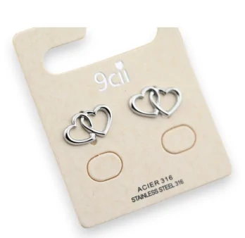 Silver-plated steel earrings with double heart