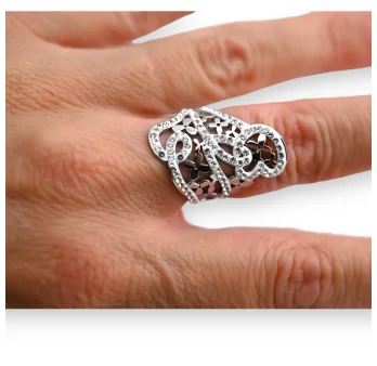 Silver arabesque rhinestone steel ring