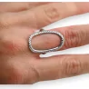 Silver-colored oval steel ring with rhinestones