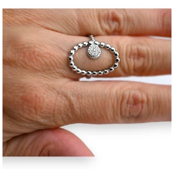 Silver oval round rhinestone steel ring
