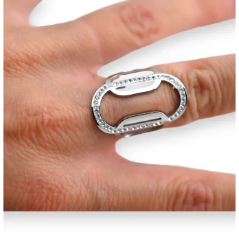 Silver-plated steel oval-shaped geometric ring