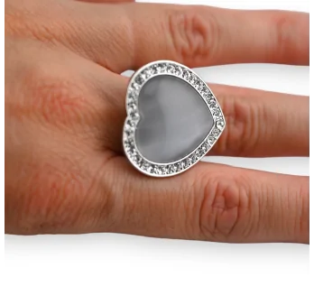 Fancy silver heart ring with rhinestones