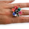 Silver multicolor flower fancy ring