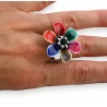 Silver multicolor flower fancy ring