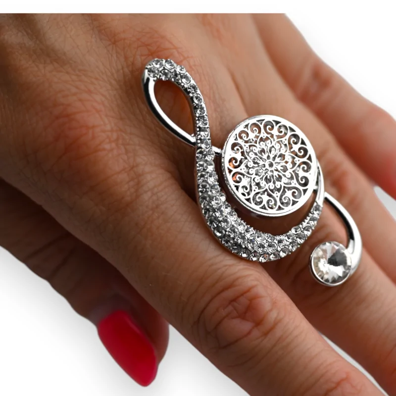 Silver key of sol rhinestone fancy ring
