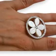 Silver-toned round fantasy ring with white flowers