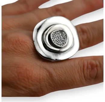 Silver fantasy ring with big flower