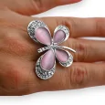 Silver butterfly pink and rhinestone fancy ring