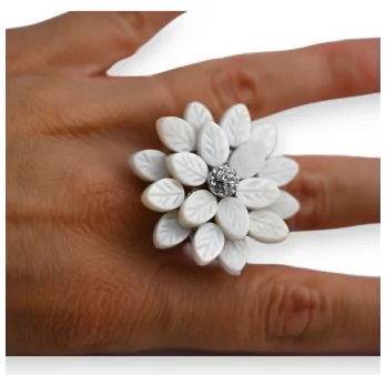 Silver Fantasy Ring with a Large White Flower