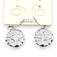 Silver-plated steel dangling Tree of Life earring white