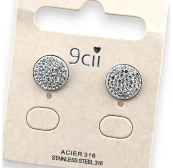 Silver-plated round earrings with rhinestones