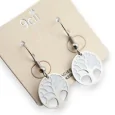 Silver steel earrings with white tree of life