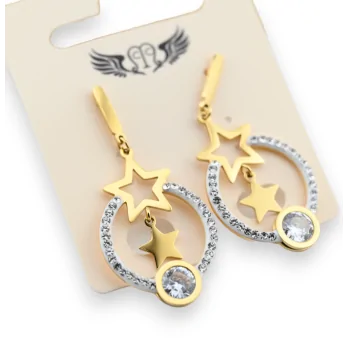Gold-plated steel double star hanging earrings