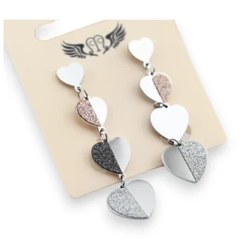 Silver-plated steel dangling heart earring