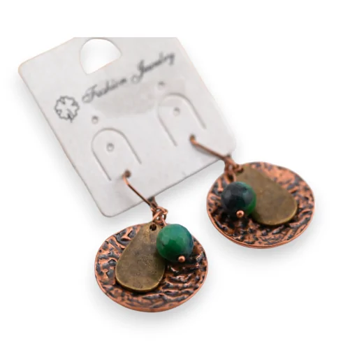 Fancy ethnic copper earring with green stone