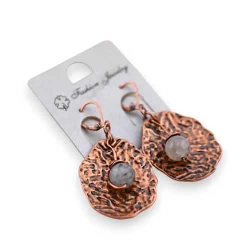 Ethnic copper fantasy earring with grey stone