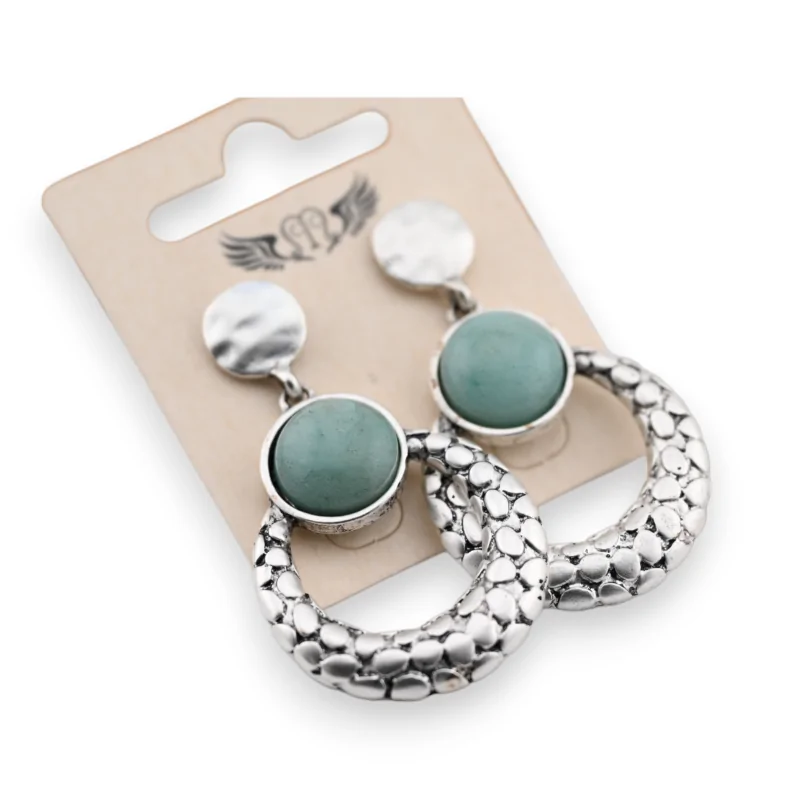Fancy silver dangling earrings with turquoise stone