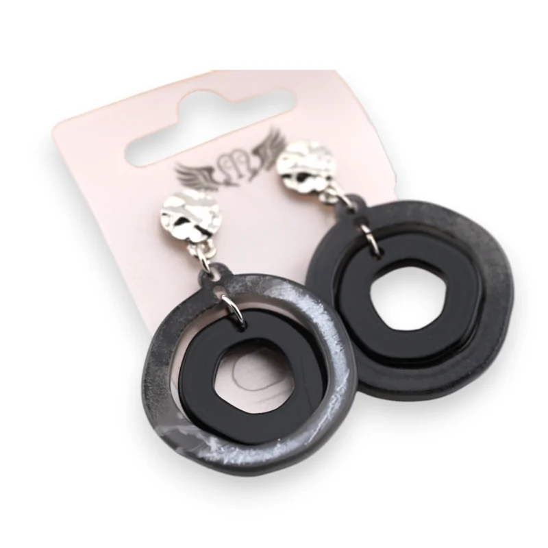 Fancy round black plastic earrings