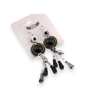 Silver and black dangling earrings