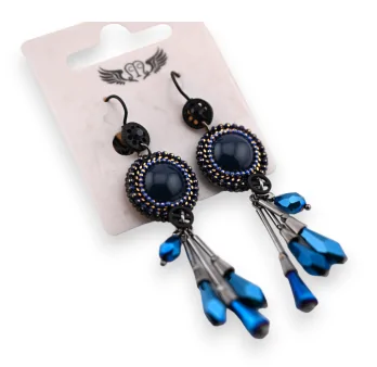 Fancy black and blue dangling earrings