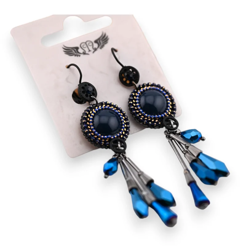 Aretes fantasía negra y azul colgantes