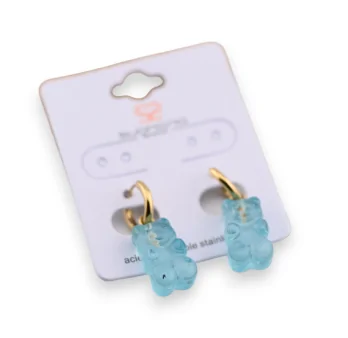 Steel bear candy blue sky earring