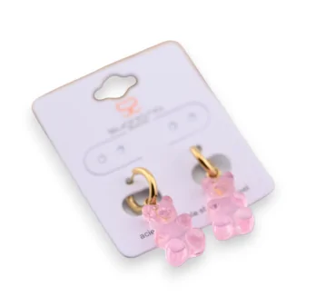 Steel teddy bear candy pink earrings