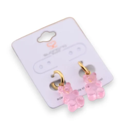 Ohrringe aus Stahl Bär Bonbon Pink