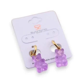 Steel teddy bear candy purple earrings