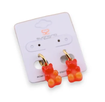 Ohrringe aus Stahl Teddybär Süßigkeit Orange Blut