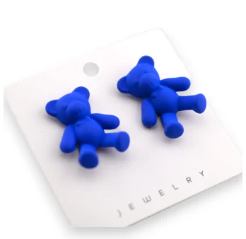 Royal blue teddy bear earrings