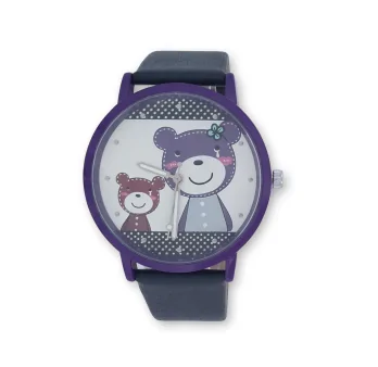 Women's round watch in faux leather with teddy pattern