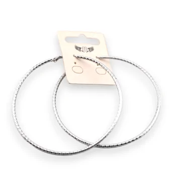 Silver-plated steel hoop earrings with striations