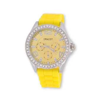 Women's silicone and rhinestone watch ERNEST in fluorescent yellow
