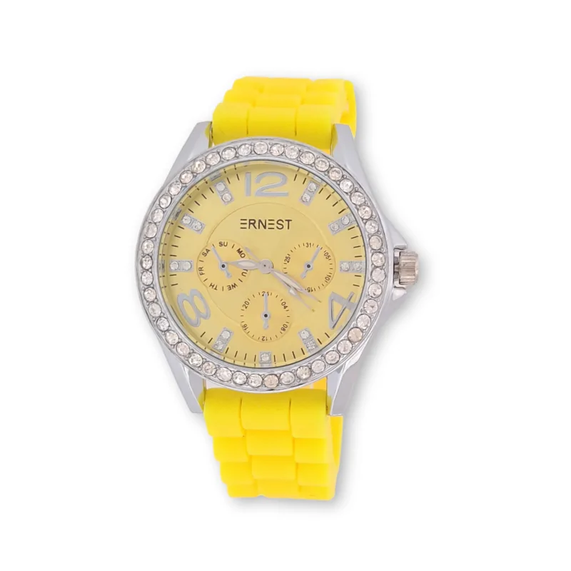 Reloj de mujer de silicona y strass ERNEST amarillo fluorescente