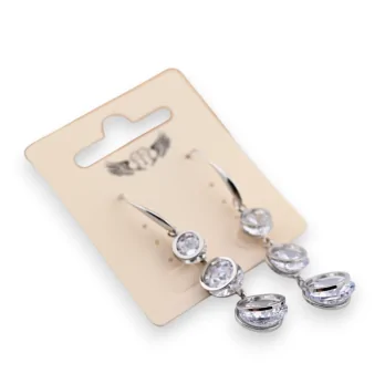 Silver dangling fancy earrings with a shower of sparkling stones