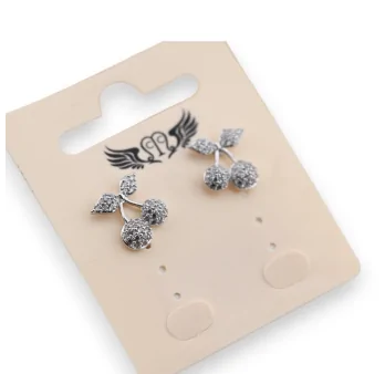 Silver cherry rhinestone fancy earrings