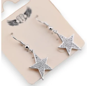Fancy Silver Star Earring with Hanging Strass