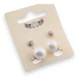 Gold-plated fancy earrings with ecru pearl and rhinestone ball