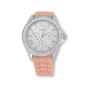 Women's silicone and rhinestone watch ERNEST in soft pink