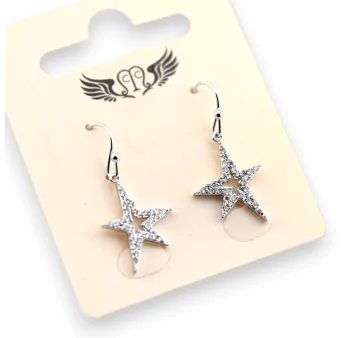 Fancy silver asymmetrical star strass earring