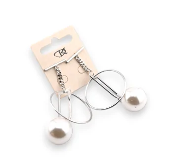 Fancy dangling earrings with big ecru pearl
