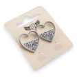 Silver fancy earrings heart half white rhinestones