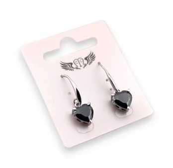 Fancy silver dangling earrings with black heart