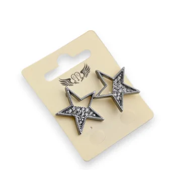 Dark grey metal earring with rhinestone star