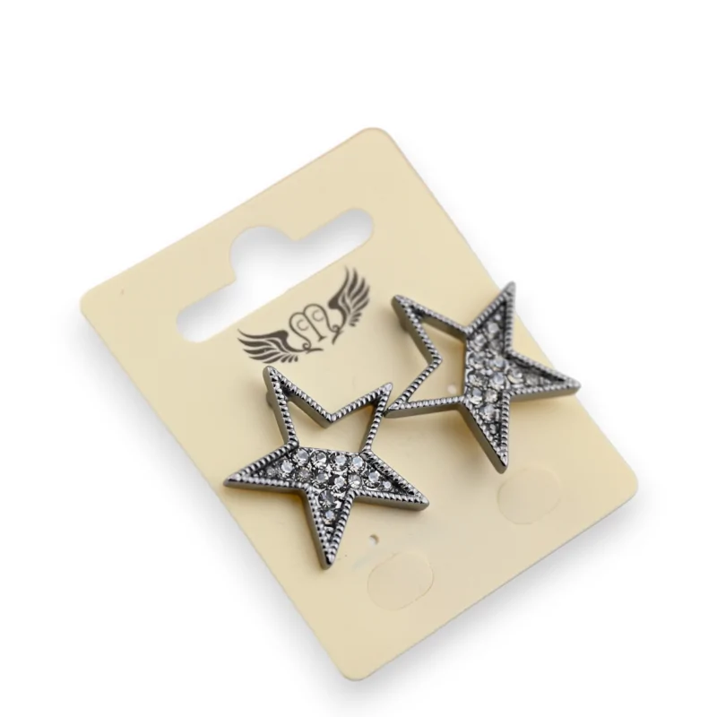 Aretes de metal gris oscuro con estrella de strass