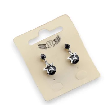 Fancy silver earrings with a black stone star