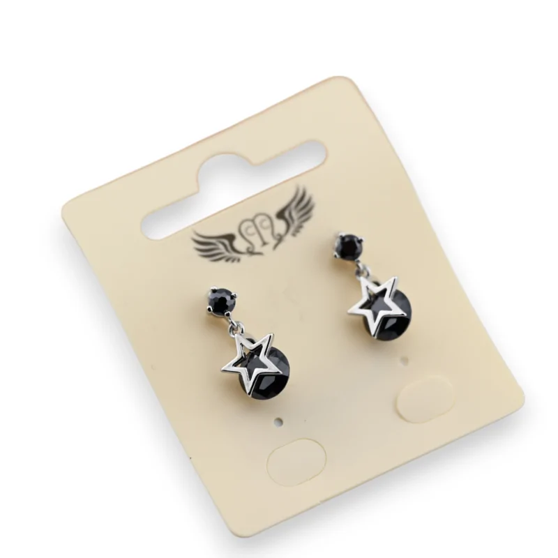 Fancy silver earrings with a black stone star