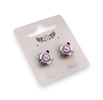 Silver Cat Pink Fancy Earrings